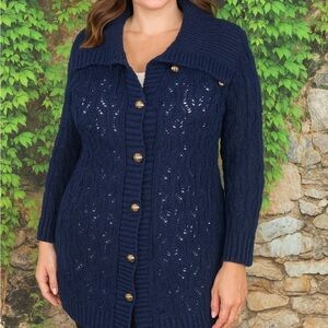 LIMA Navy Cabled Button-Up Cardigan, 0X